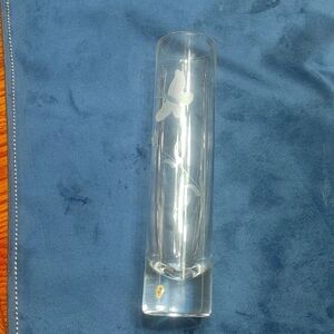 Hand blown glass bud vase with butterfly/vine etching 1970-80